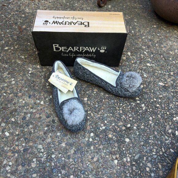 Bearpaw Shae Black and Grey Sherpa Lined Slippers Size 8 M NIB - Picture 7 of 7